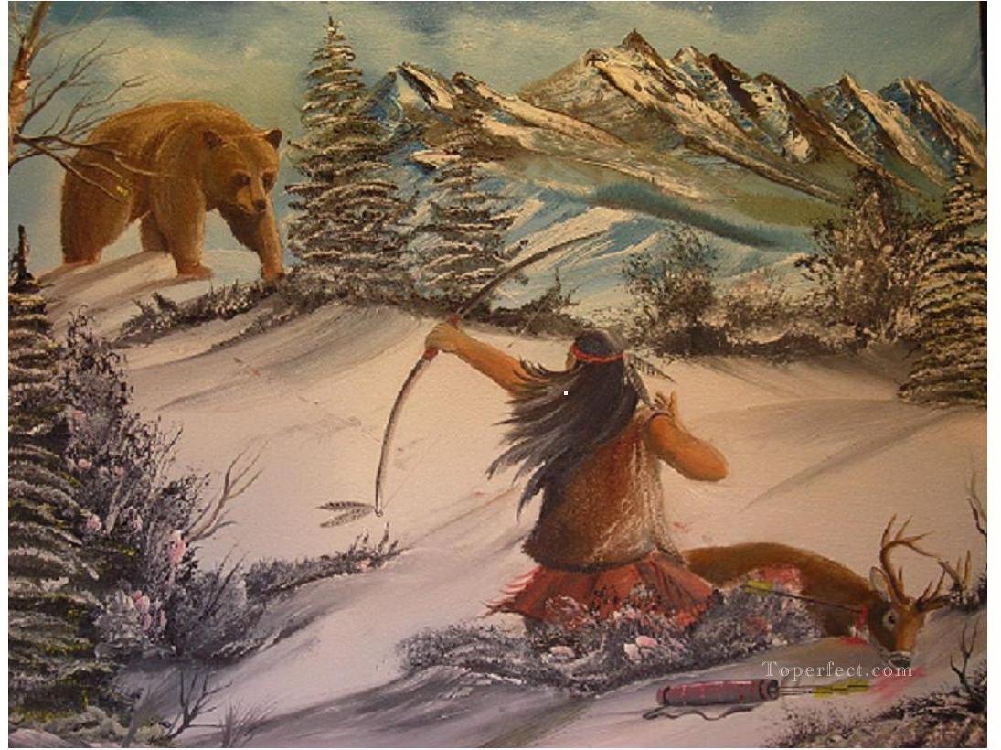 クマを狩る インディアン油絵